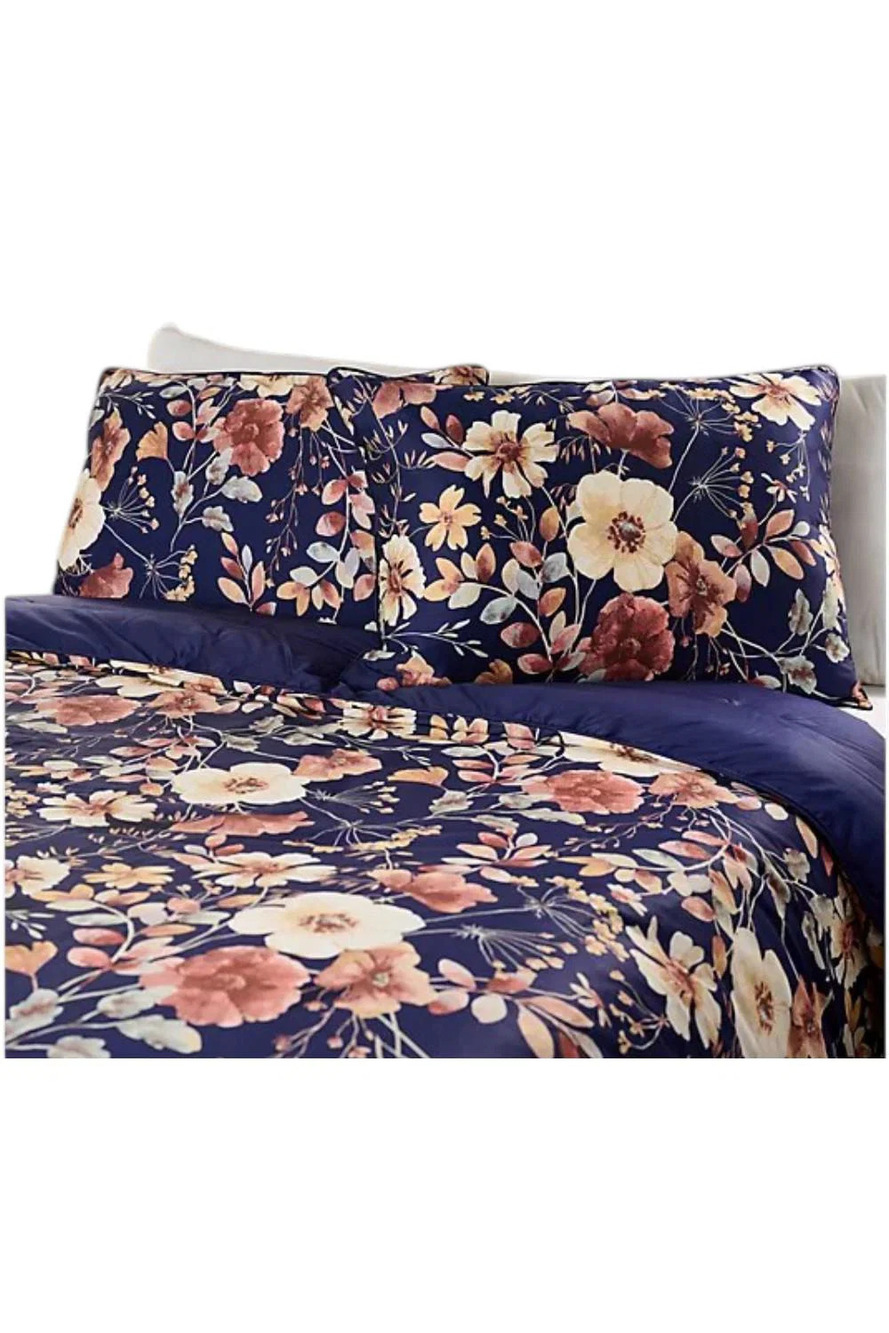 Northern Nights Painterly Floral Comforter & Sham Set Navy